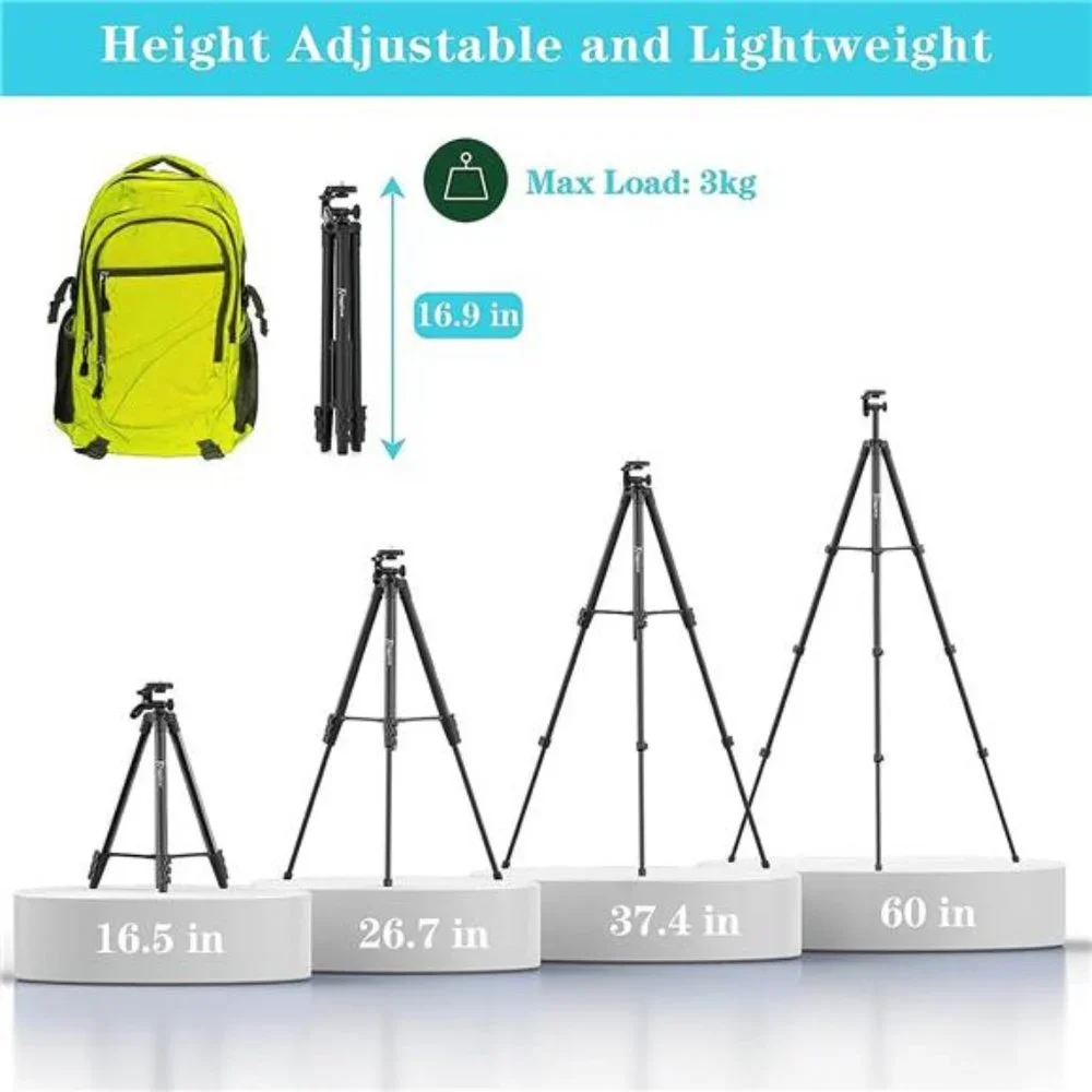 60'' Camera Phone Tripod Stand Compatible with Canon Nikon DSLR with Universal